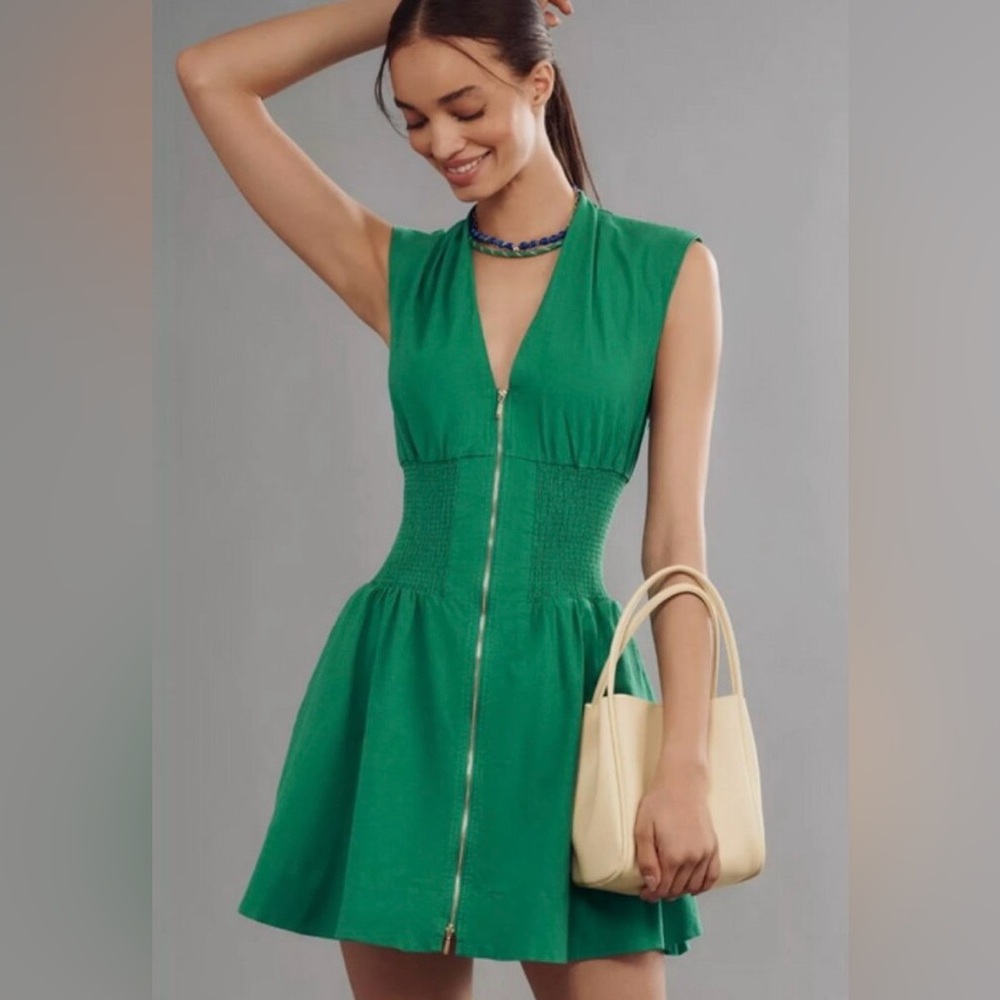 Anthropologie The Tommie Zip Front Mini Green Shirt Dress XL